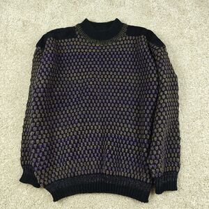Vintage CHIA Men's M Sweater Thick Knit Leather Shoulder Patches Dad Grandpa